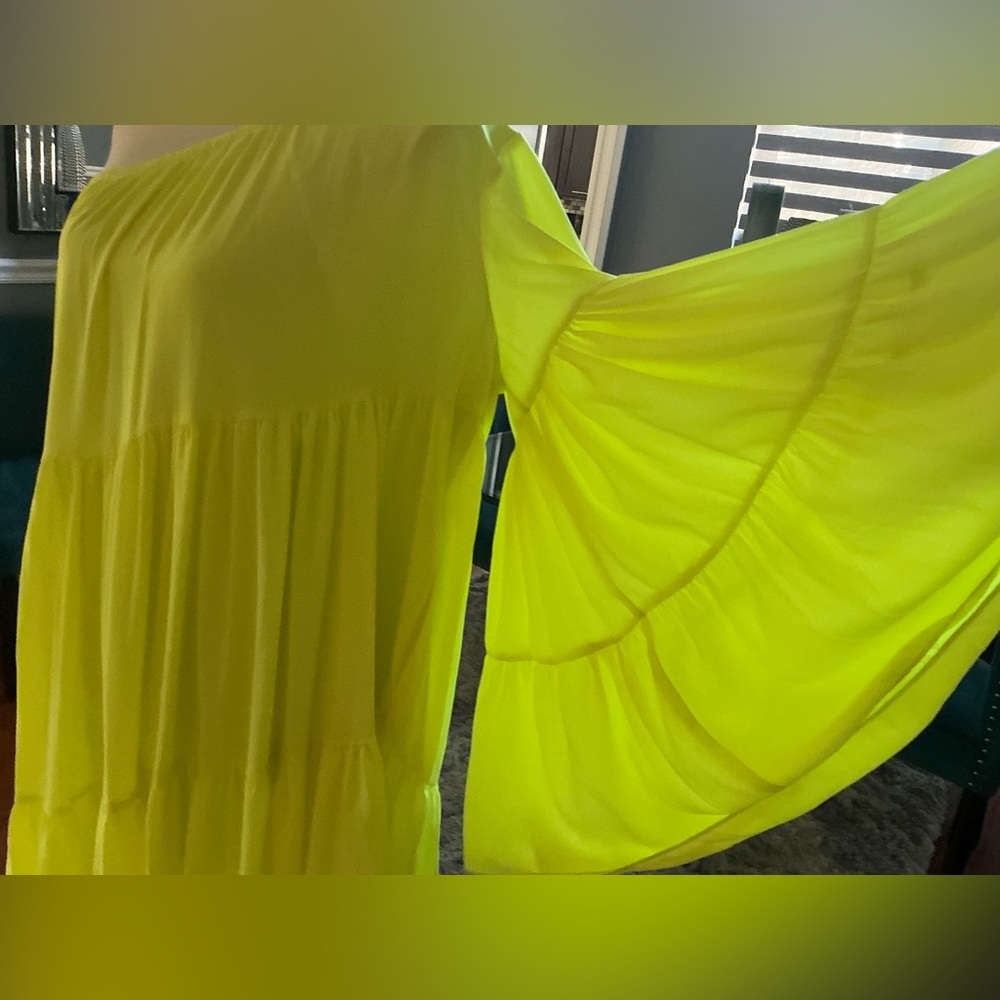 One-Shoulder Yellow/Chartreuse Ruffle Dress - Picture 4 of 6